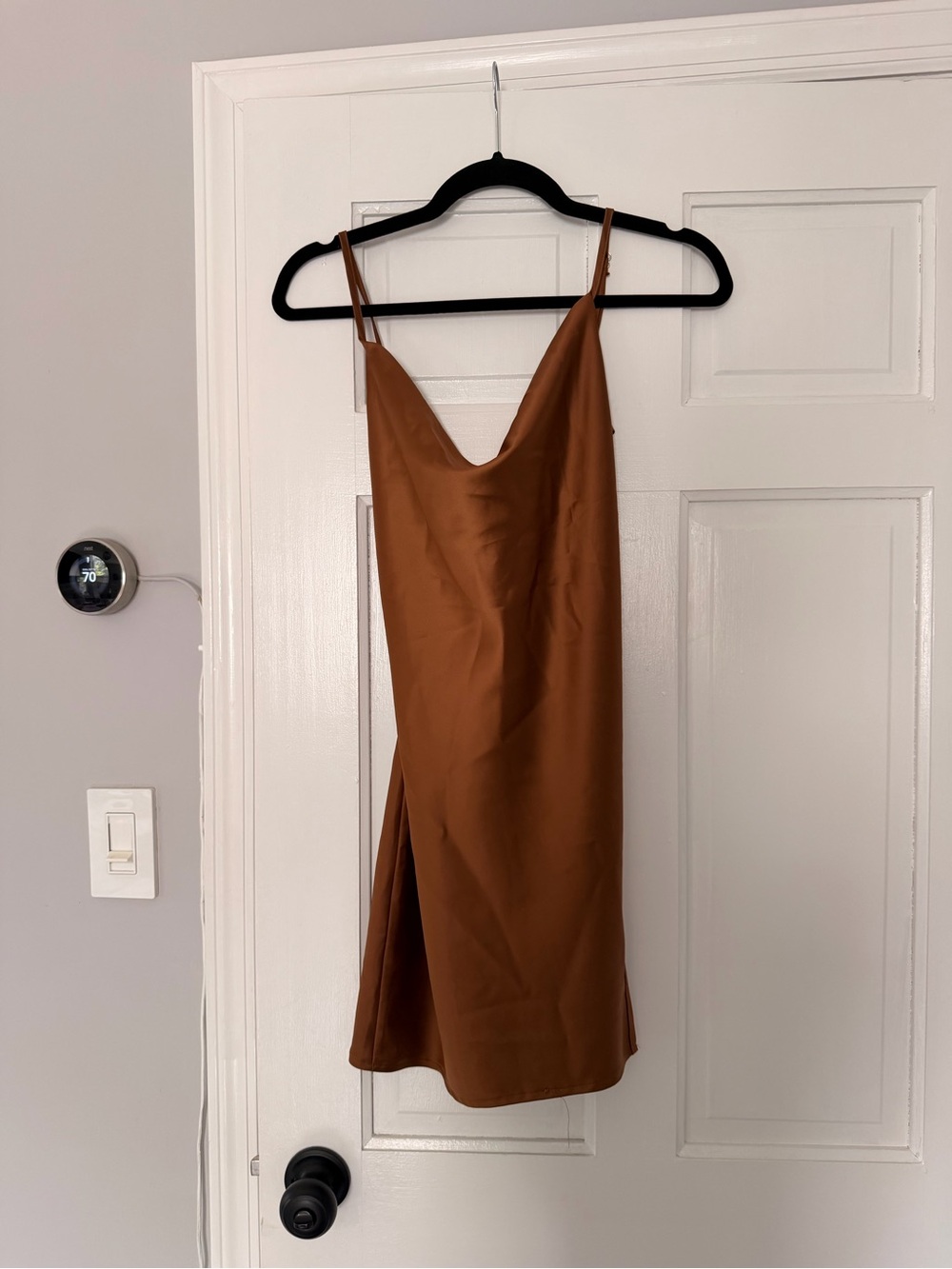 Satin Slip Dress with Cowl Neck in Copper Brown